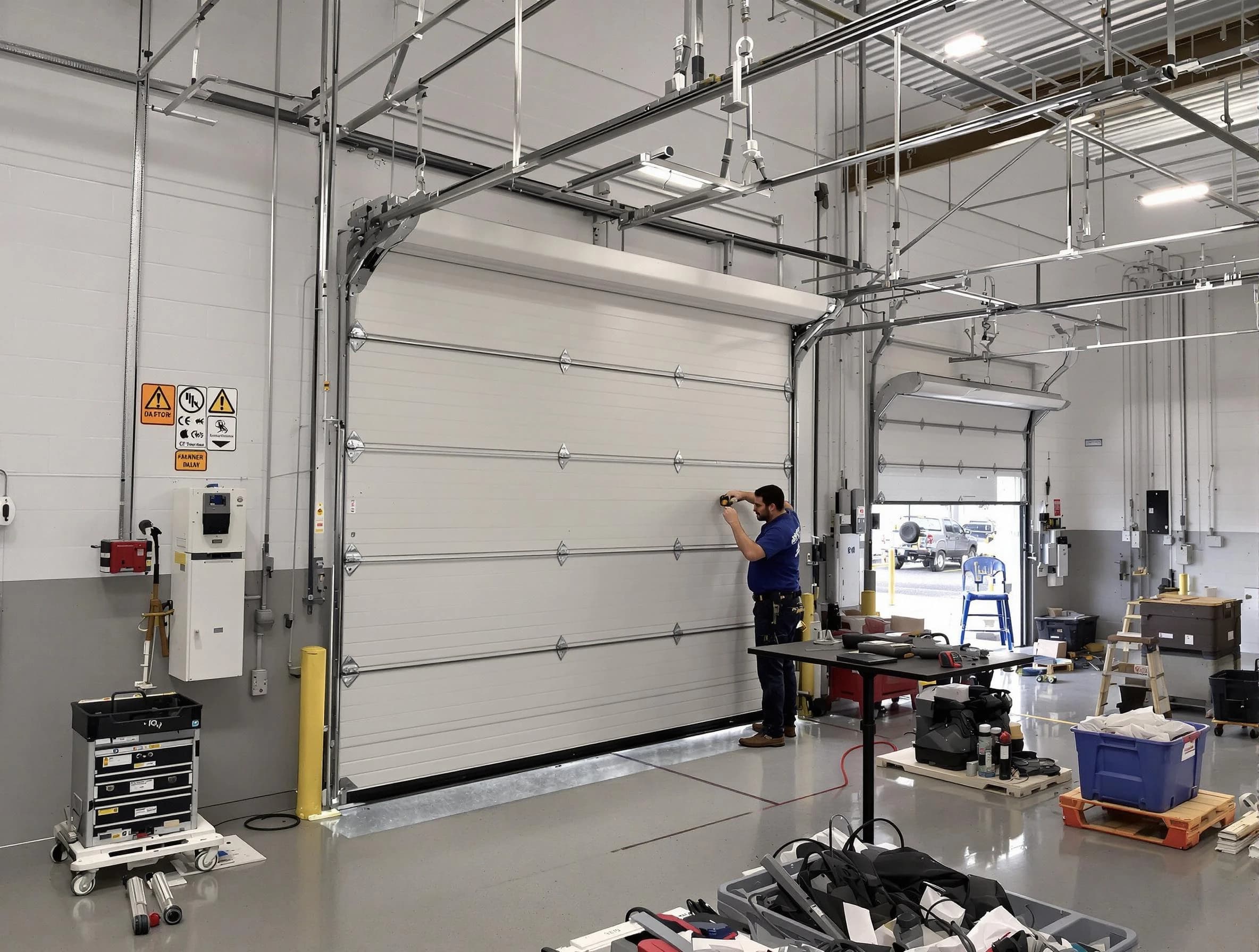 Commercial garage door repair being performed by Ken Caryl Garage Door Repair expert in Ken Caryl