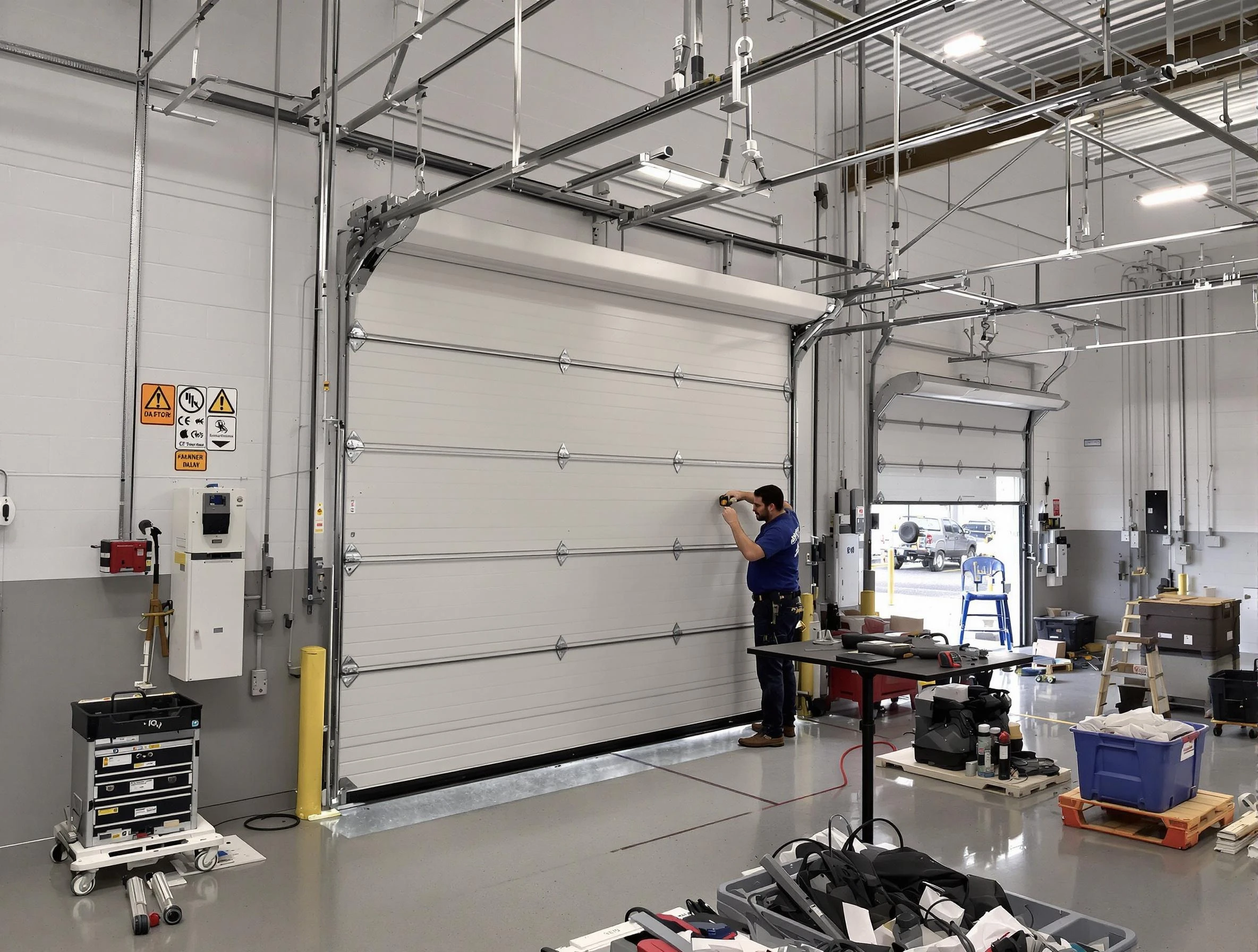Commercial garage door repair being performed by Ken Caryl Garage Door Repair expert in Ken Caryl